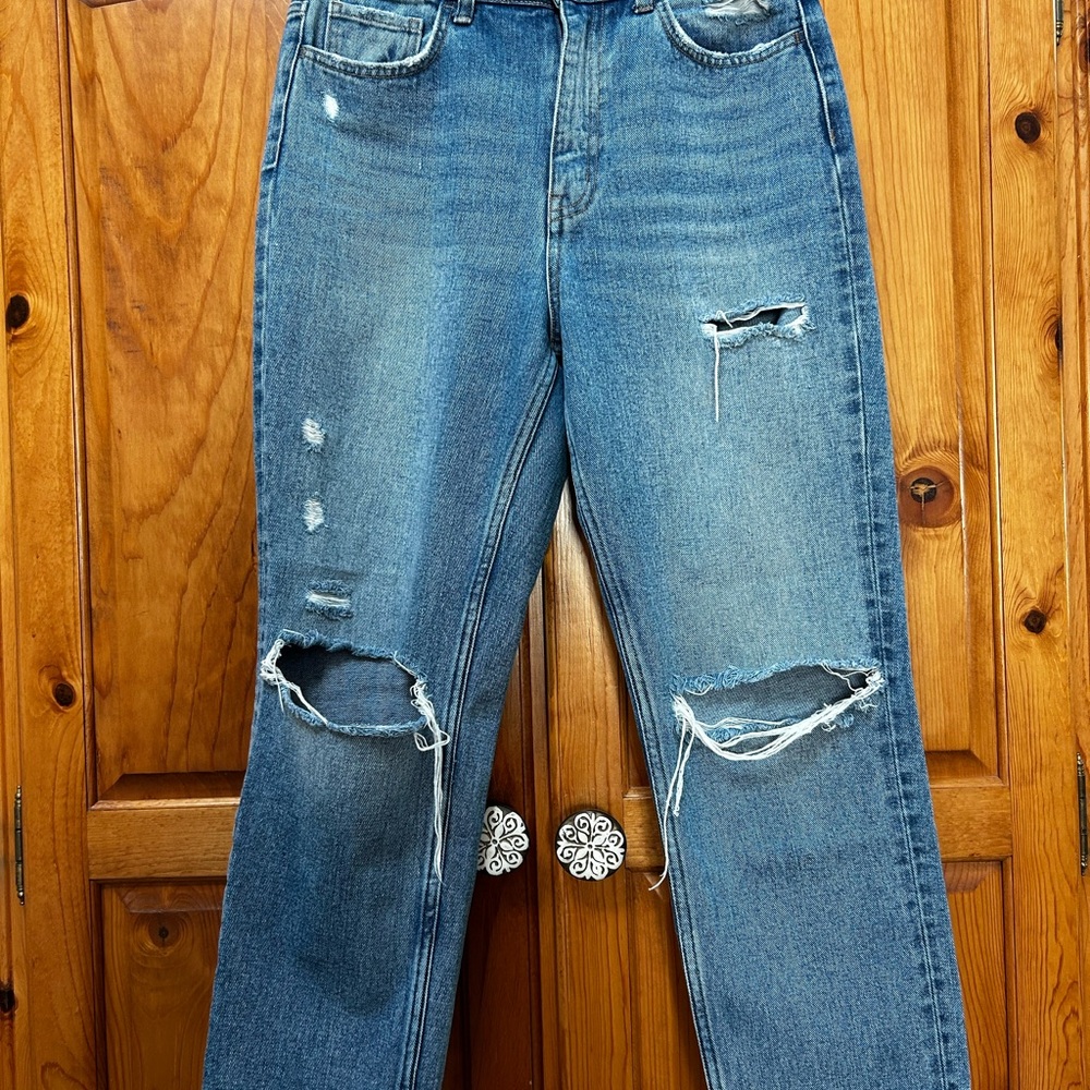 High Rise VervetDistressed Blue Jeans